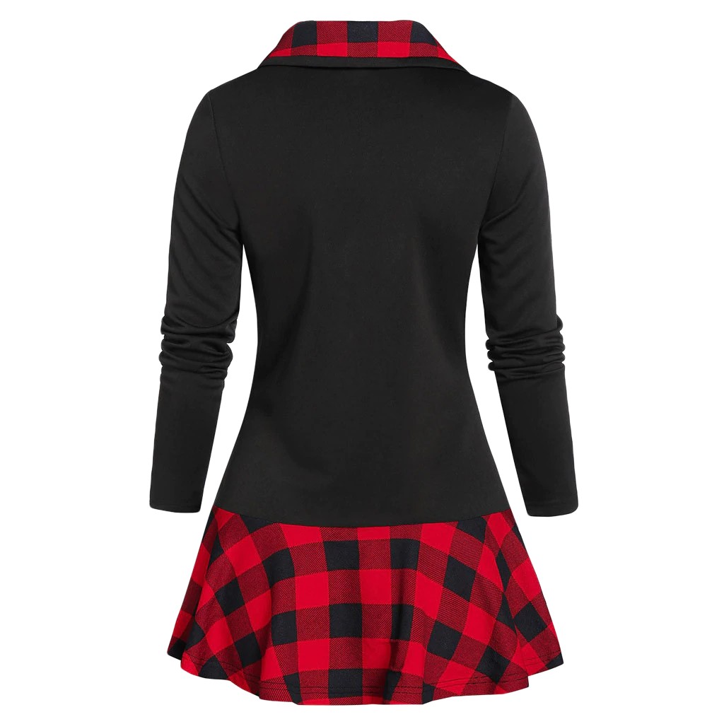 Vintage Plaid Cowl Neck Women's Tunic with Long Sleeve and Patchwork ...