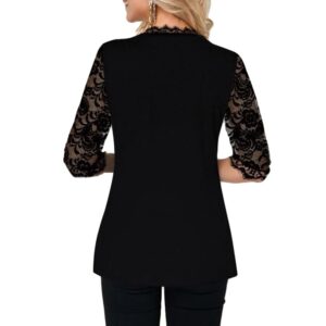 V-Neck Lace Women Blouse with Spliced Print