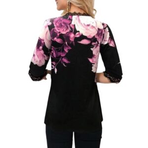 V-Neck Lace Blouse with Flowers Print