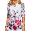 Half Sleeve Loose Irregular Blouse with Floral Print and Butterflies
