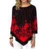 asymmetrical black blouse with red floral print