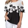 short sleeve round neck women top with flours print