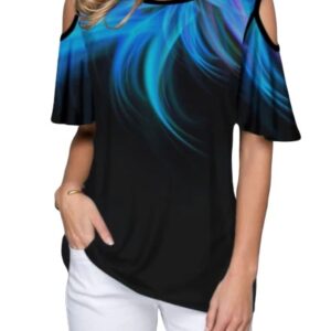 O-Neck Off Shoulder Short Sleeve Women Top Shirt with 3D Print