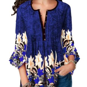 Vintage Short Sleeve Women Blouse with Print