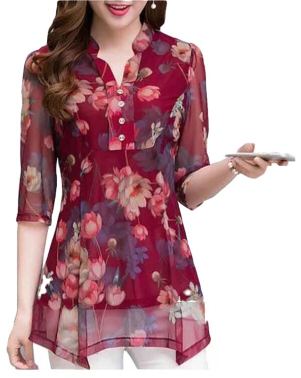 red women floral blouse top