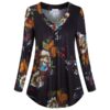 Women Black Tunic with Floral Print and Buttons