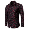 Long Sleeve Slim Fit Men's Red Shirt with Floral Print