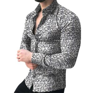 Men’s Hawaiian Long Sleeve Button Down Casual Shirt Top with Floral Print
