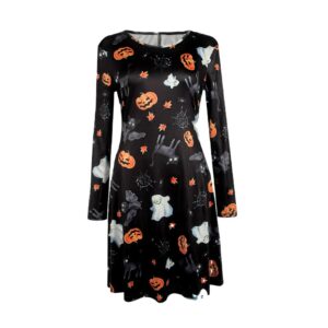 Long Sleeve O-Neck Halloween Print Women’s Dress