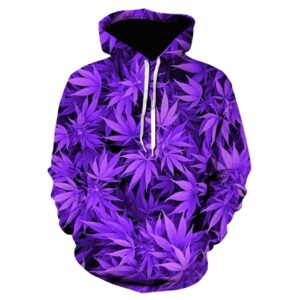 Women Pullover Hoodie with 3D Printed Purple Leaves