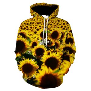 Women Pullover Hoodie with 3D Printed Sunflowers