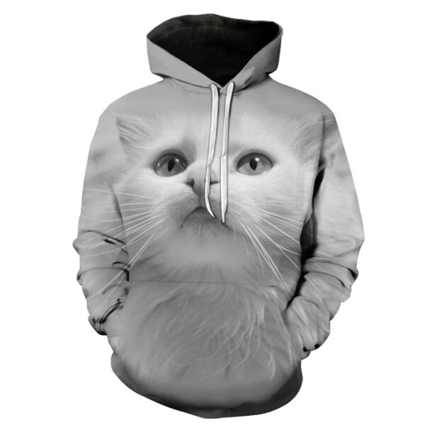 Long Sleeve Women's Hoodie with 3D White Cat Print