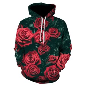 Women Pullover Hoodie with 3D Printed Roses