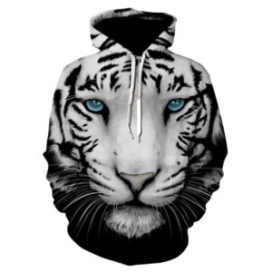 ﻿White Tiger 3D Printed Long Sleeve Pullover Hoodie