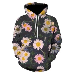 Women Pullover Hoodie with 3D Printed Daisies