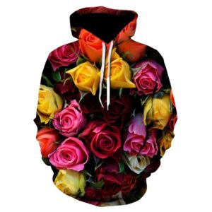 Women Pullover Hoodie with 3D Printed Multi Color Roses