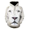 Men's Drawstring Hoodie with 3D White Lion Head Print