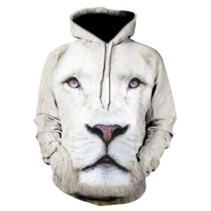 Men’s Drawstring Hoodie with 3D White Lion Head Print