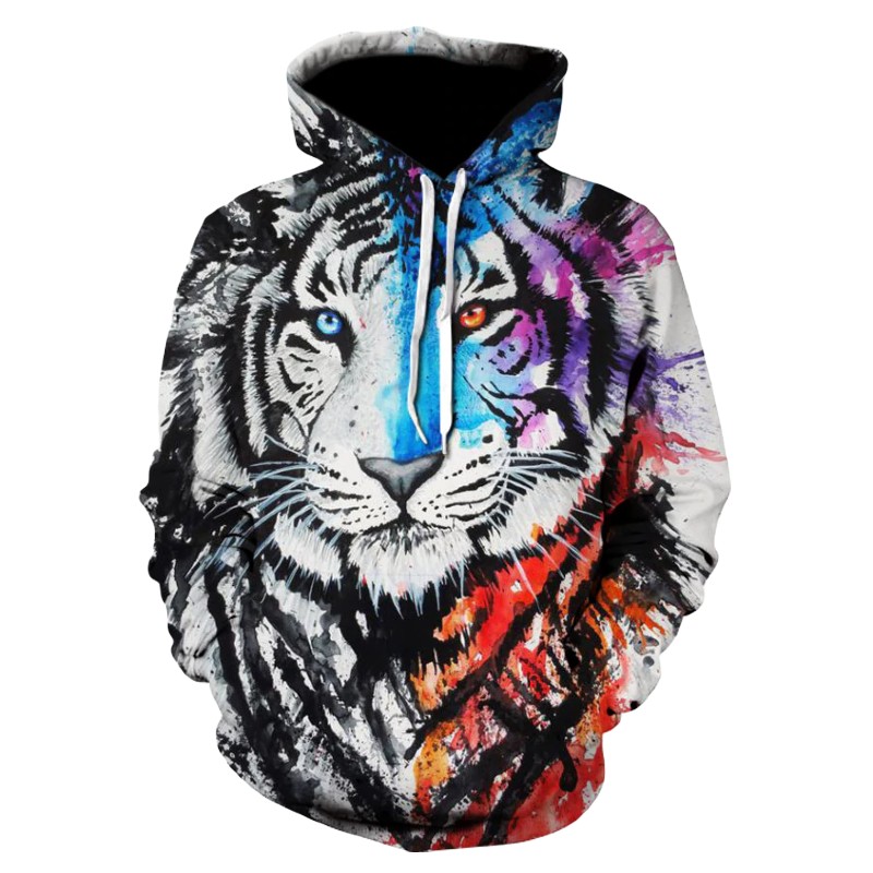 Men's Drawstring Hoodie with 2 Abstract Tiger 3D Printed - Visible Variety