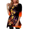 3/4 Long Sleeve O-Neck Women's Black Asymmetrical Top with Plum Blossom Floral Print
