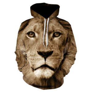 Men’s Drawstring Hoodie with 3D Large Lion Head Print