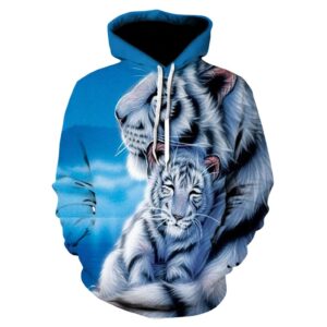 Long Sleeve Men’s Hoodie with 3D Tiger and Cub Print