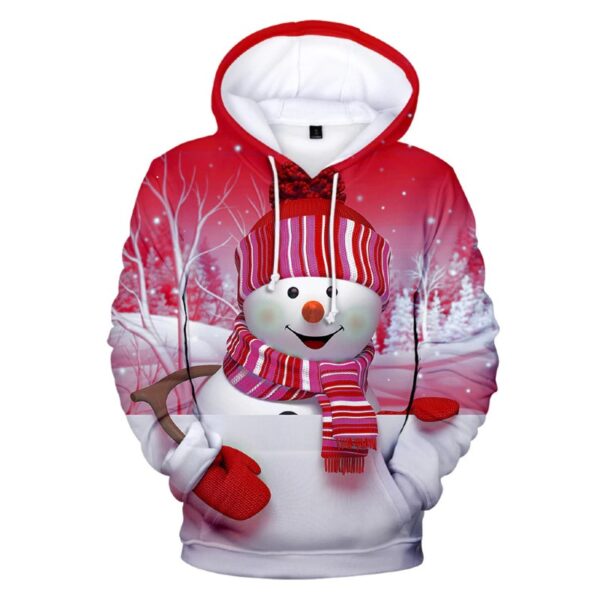 Long Sleeve Women's Christmas red Hoodie with 3D Snowman Print