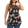 Plus Size V Neck Sleeveless Women's Lace Floral Printed Halter Top
