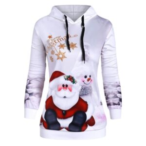 Long Sleeve Women’s Christmas Hoodie with 3D Santa Claus and Snowman Print