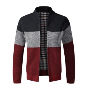 Men’s Full Zip Thick Wool Striped Cardigan Sweater