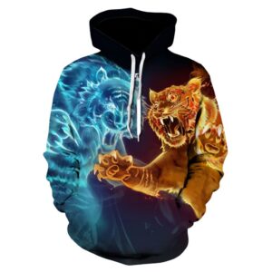 Men’s Drawstring Hoodie with 2 Abstract Tiger 3D Printed