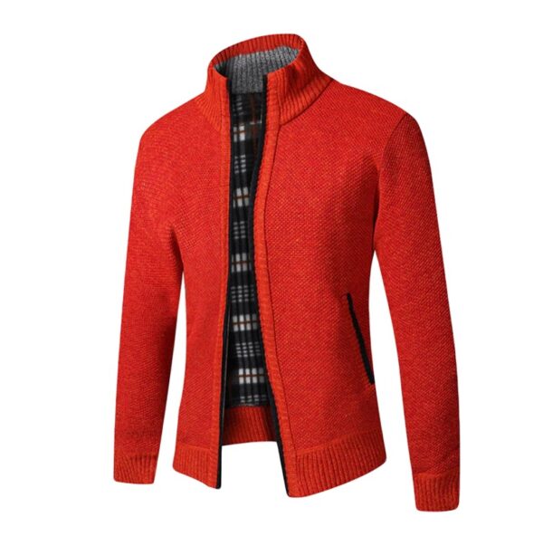 Men's Full Zip Slim Fit Thick Wool orange red Cardigan Sweater