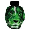 Men's Drawstring Hoodie with 3D Green Lion Head Print