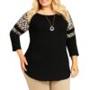Plus Size Womens Top with Patchwork and Leopard Print