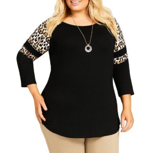 Plus Size Women Top with Patchwork and Leopard Print