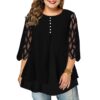 Plus Size Women's Ruffled Double Layered Blouse with Long Geometric Translucent Sleeves