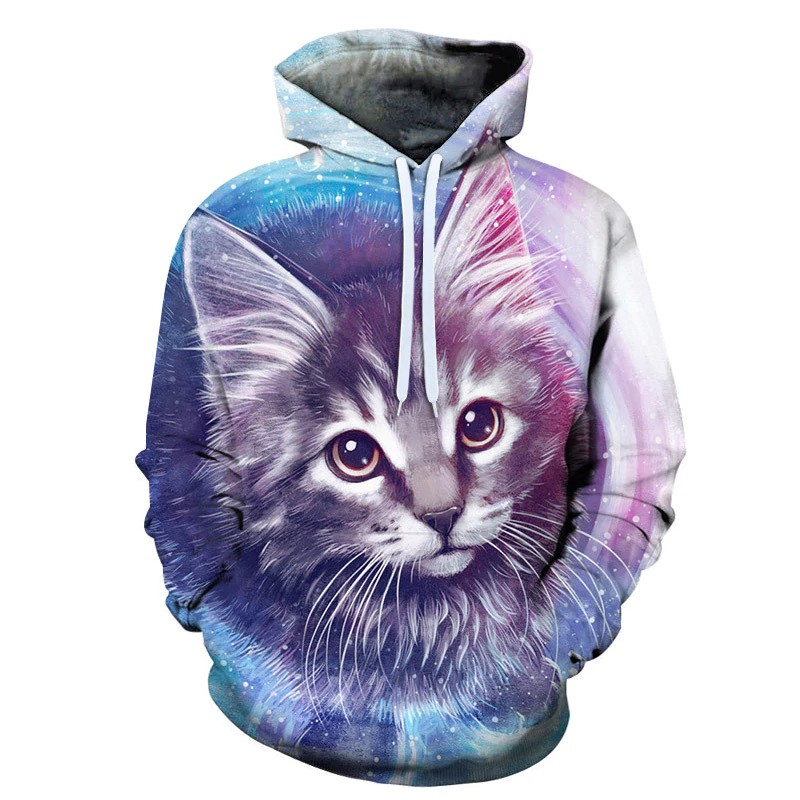 3D Printed Women Fleece Hoodie with White Cat - Visible Variety