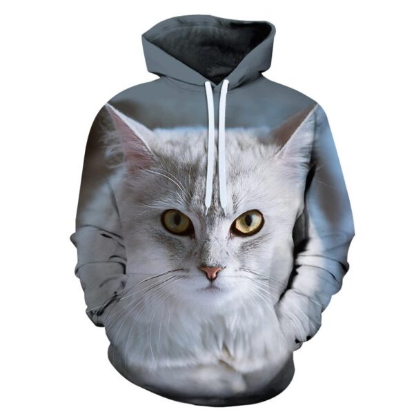 women fleece hoodie white cat print