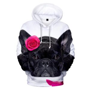 Men Fleece Hoodie 3D Printed Bulldog with Pink Rose