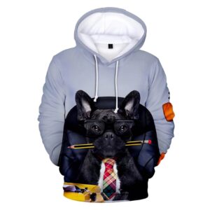 Men Fleece Hoodie Bulldog with Tie 3D Print