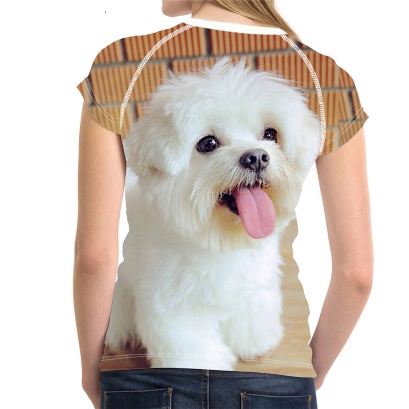 Women Short Sleeve 3D Printed T Shirt Maltese Dog - Visible Variety