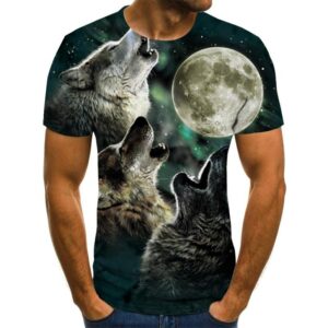 Men T Shirt with 3 Grey Wolfs Print