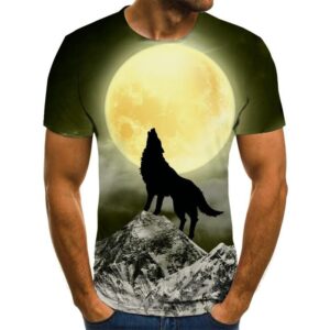 Black Wolf and Moon 3D Print Men T Shirt