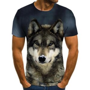 Wolf Head Print 3D Men T Shirt
