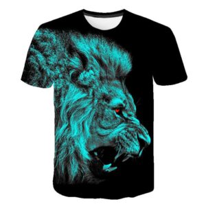 Blue Lion Head Print 3D Men T Shirt