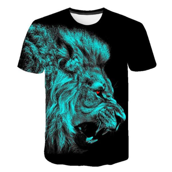 Blue Lion Head Print 3D Men T Shirt