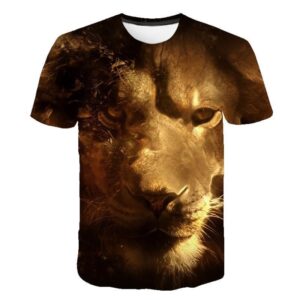 3D Lion Head Print  Men Short Sleeve T Shirt
