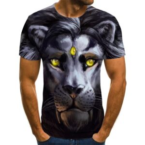 Grey Lion Head with Middle Eye 3D Print Men Short Sleeve T Shirt