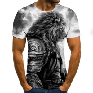 Short Sleeve Grey Lion 3D Print Men T Shirt