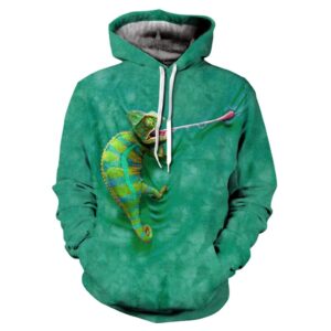 Women Fleece Hoodie with Chameleon Lizard 3D Print